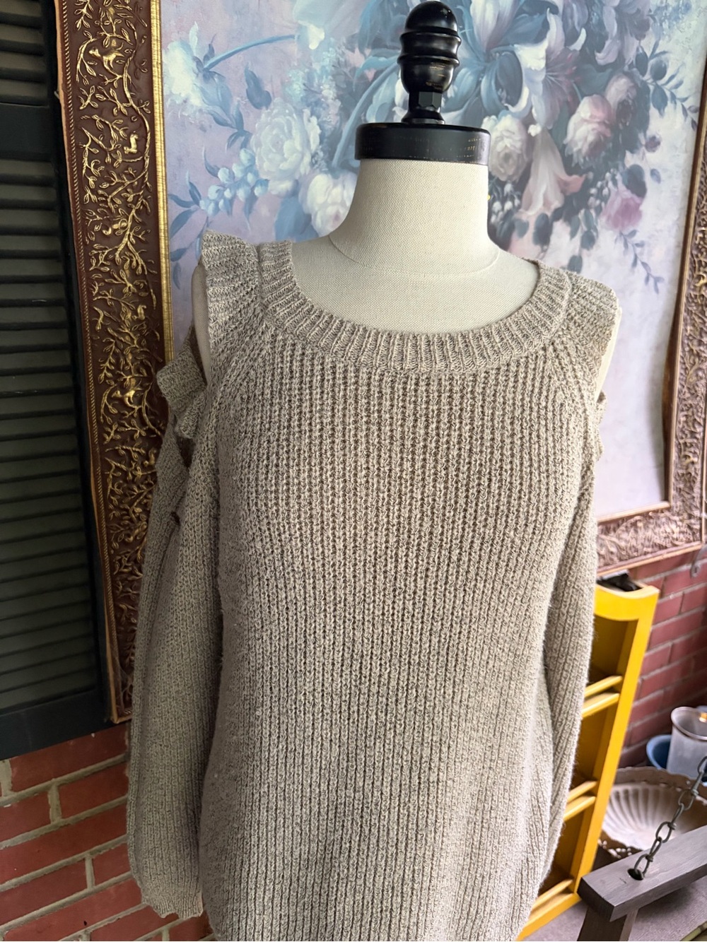 Dreamers Beige Off-the-Shoulder Knit Sweater